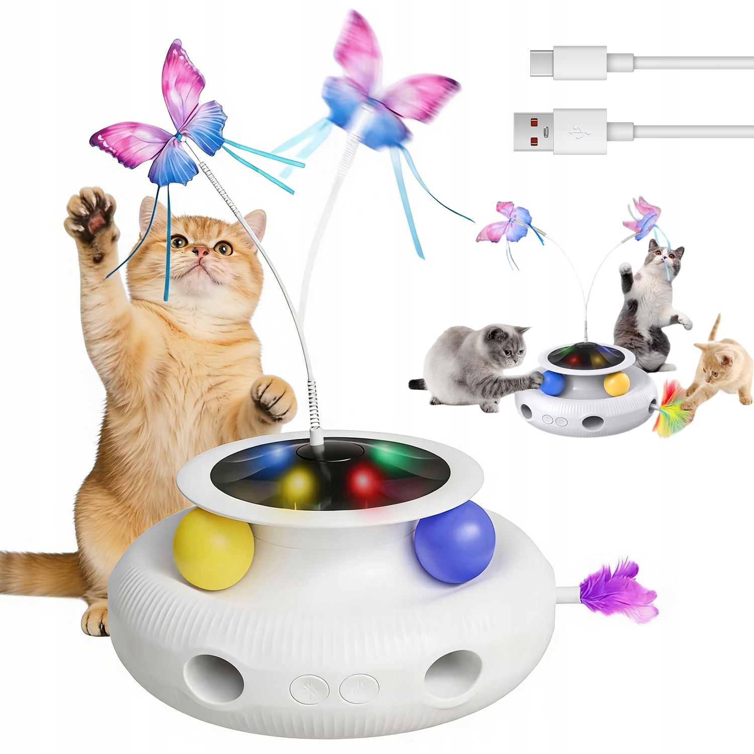 Levně Elektrické Interaktivní Hračky Pro Kočky S Motýlím Peřím A Míčky Pro Kočky
