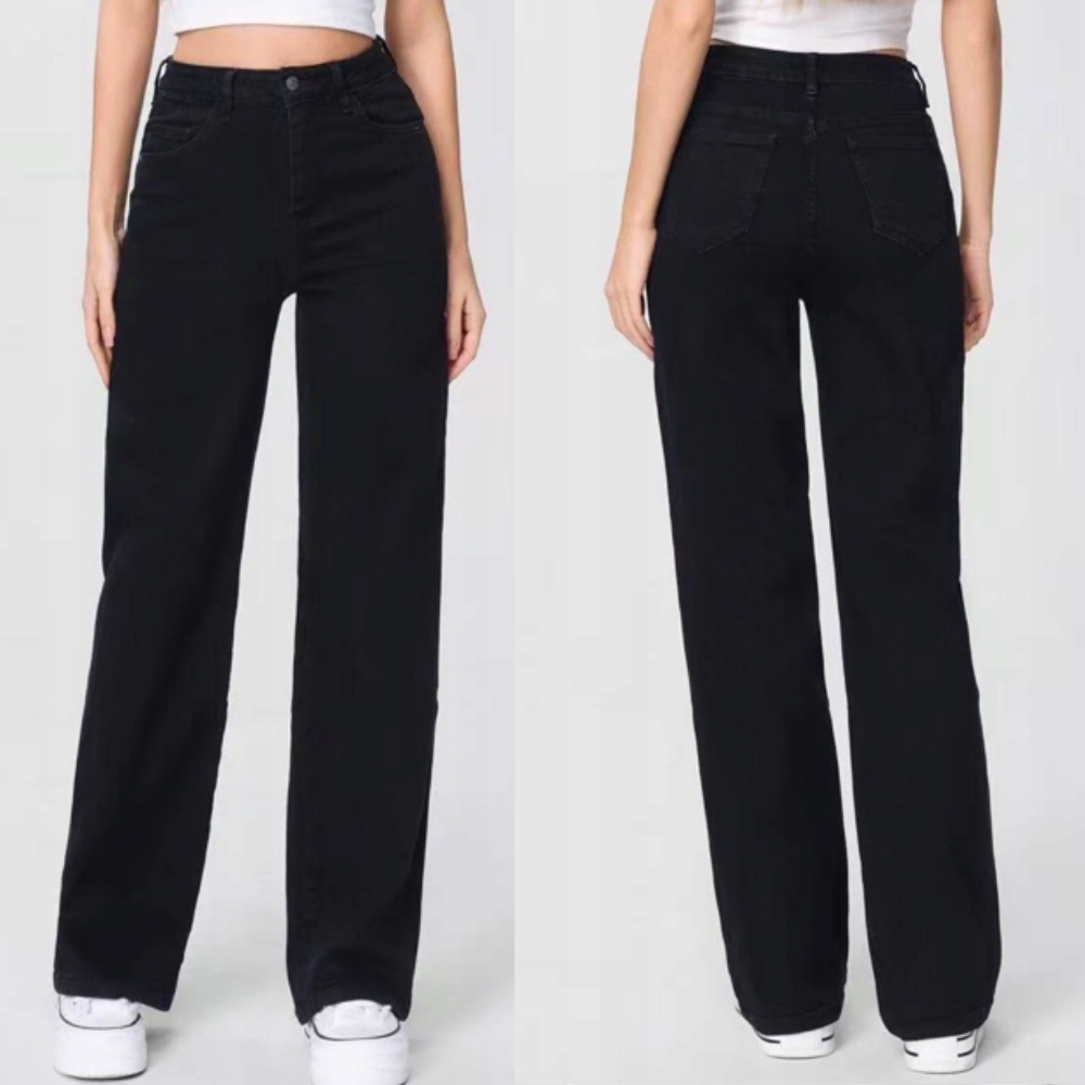 Džíny Rovné Široké Nohavice Premium Kolekce Černé 44 2XL