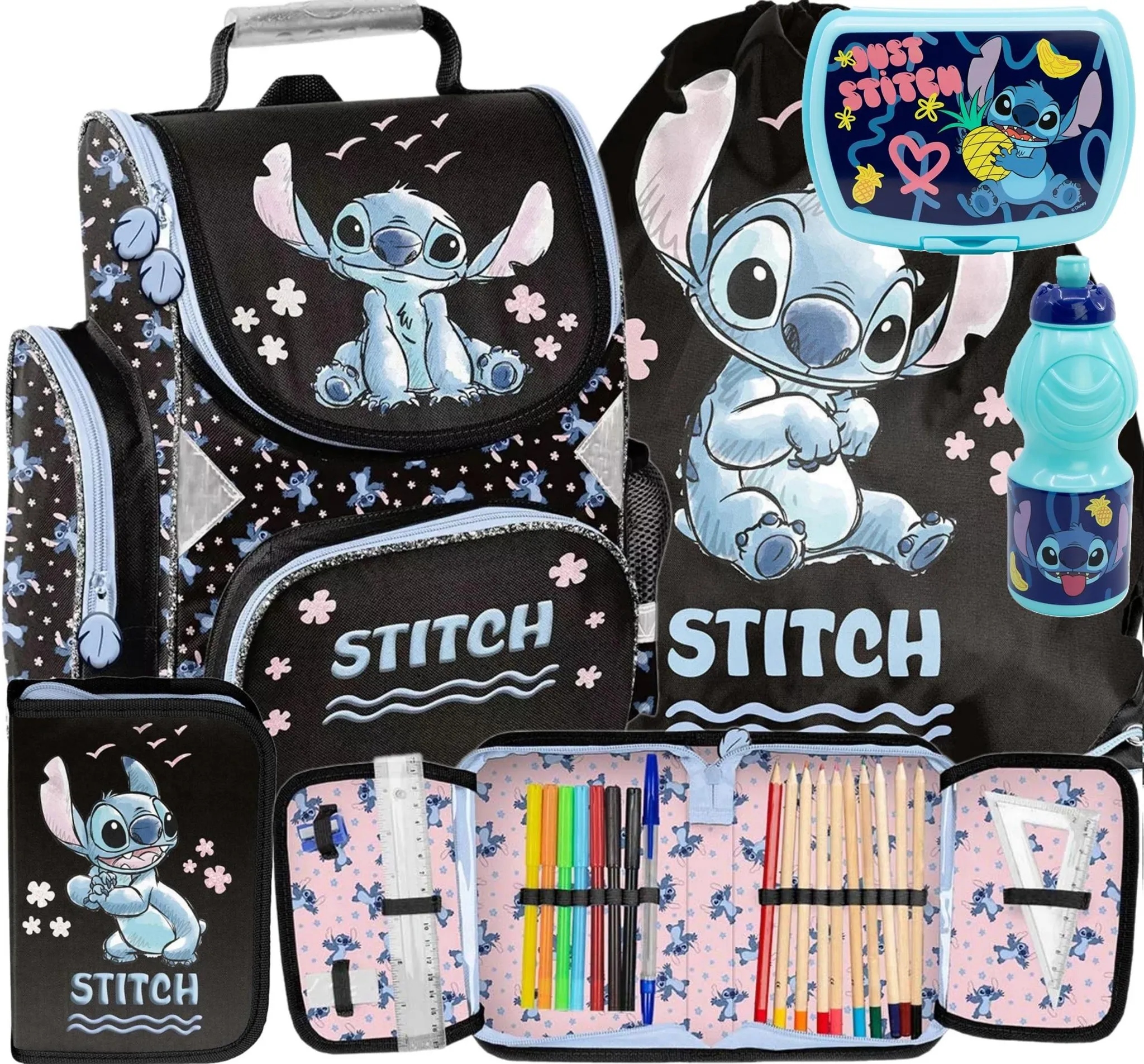 5 Ele Tornister Szkolny Lilo I Stitch Piórnik Worek Bidon Do 1 Klasy Stitch