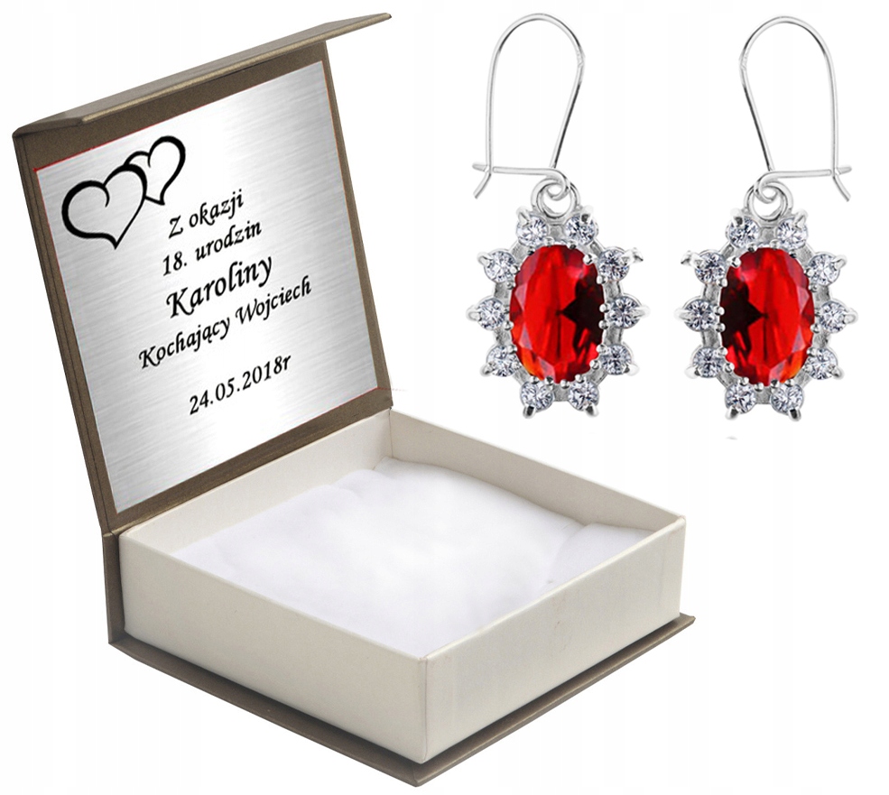

Kolczyki Wiszące Z Czerwonymi Cyrkoniami + Grawer