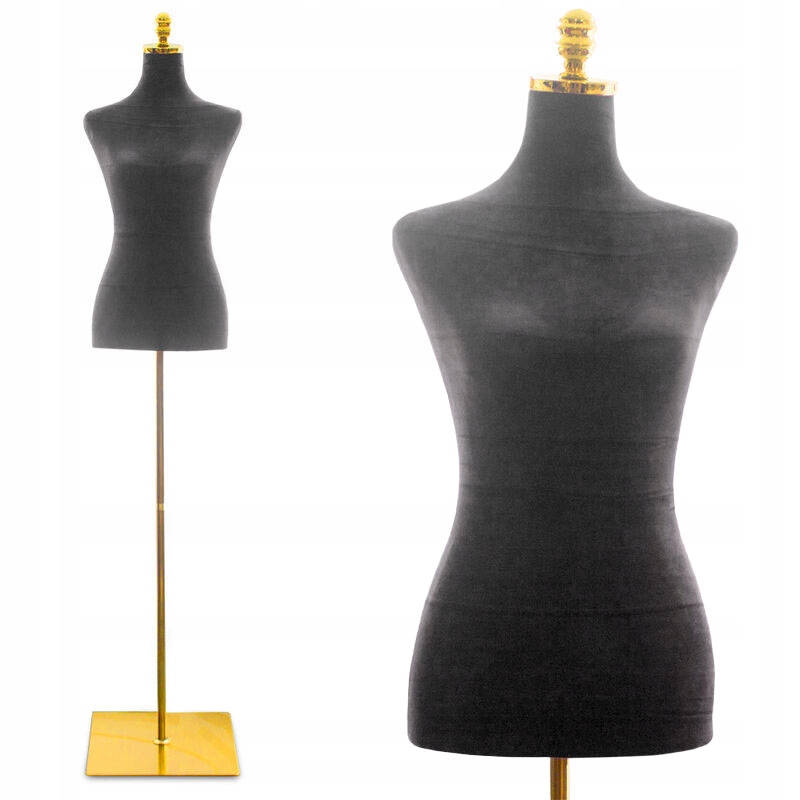 Dámská výstavní figurína se zlatou nohou, černá, elegantní