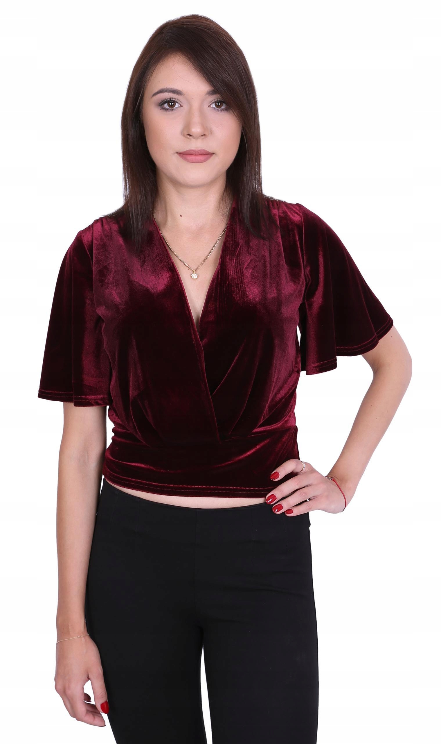 

Bordowy, elegancki welurowy top John Zack L