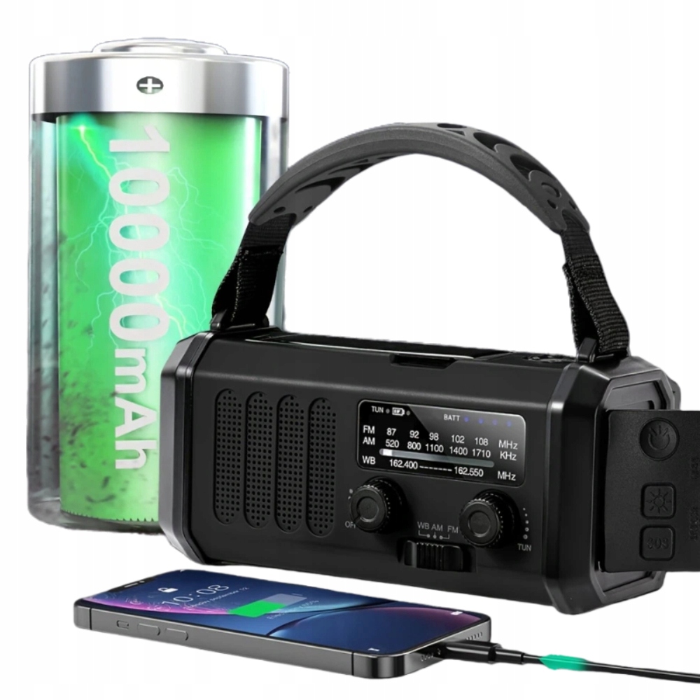 Přenosné Solární Rádio Klika Alarm Dynamo Nouzová Svítilna Výkonná