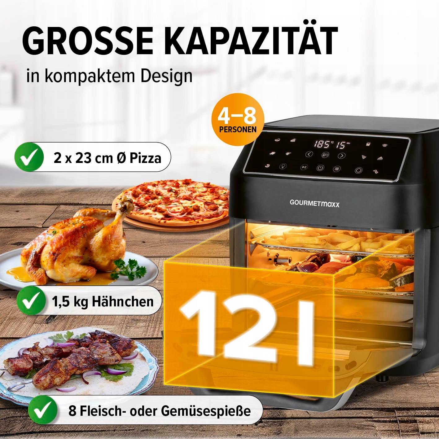 GOURMETMAXX Frytkownica Beztłuszczowa 12L 1700W 9 Funkcji Minipiekarnik — miniatura 4