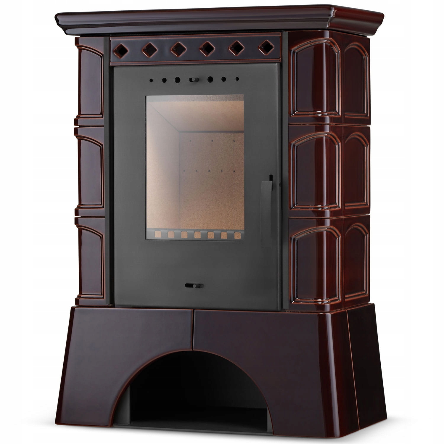 Volně stojící kachlová krbová Kamna Atol 10 kW, hnědá barva