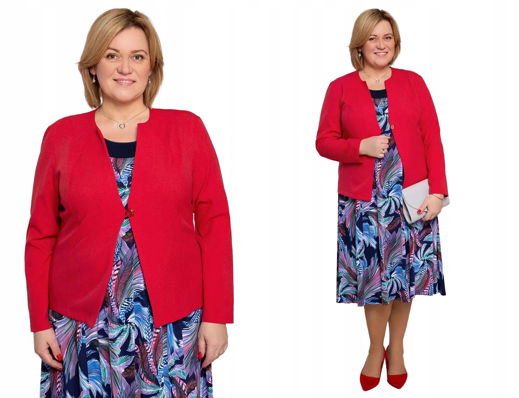 Lněné červené sako s kapsami, velikost 46