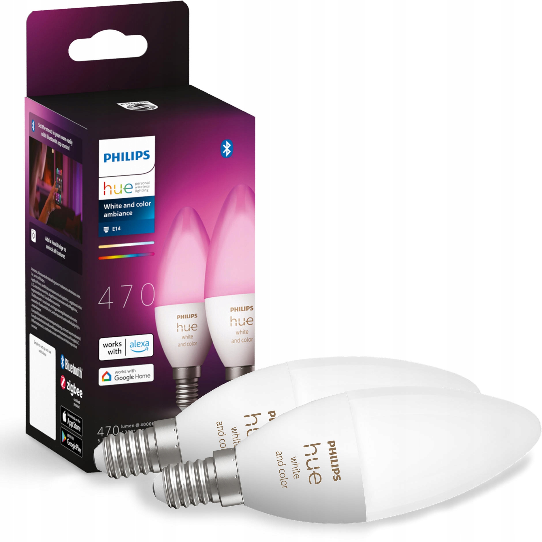 Led žárovka Philips Hue E14 5.3W Rgb Smart White and Color Ambiance 2 ks