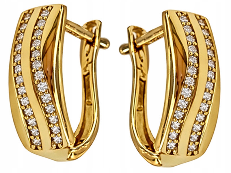 Zlaté náušnice 585 čárky s bílými zirkony, elegantní vzor jako dárek
