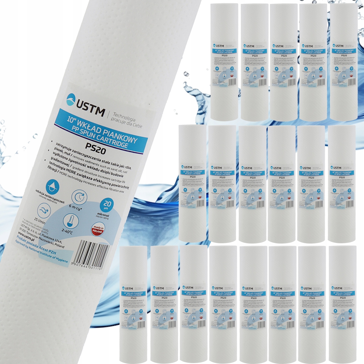 Sada 20 ks pěnových vložek do vodního filtru 20 mikronů 10" Ustm