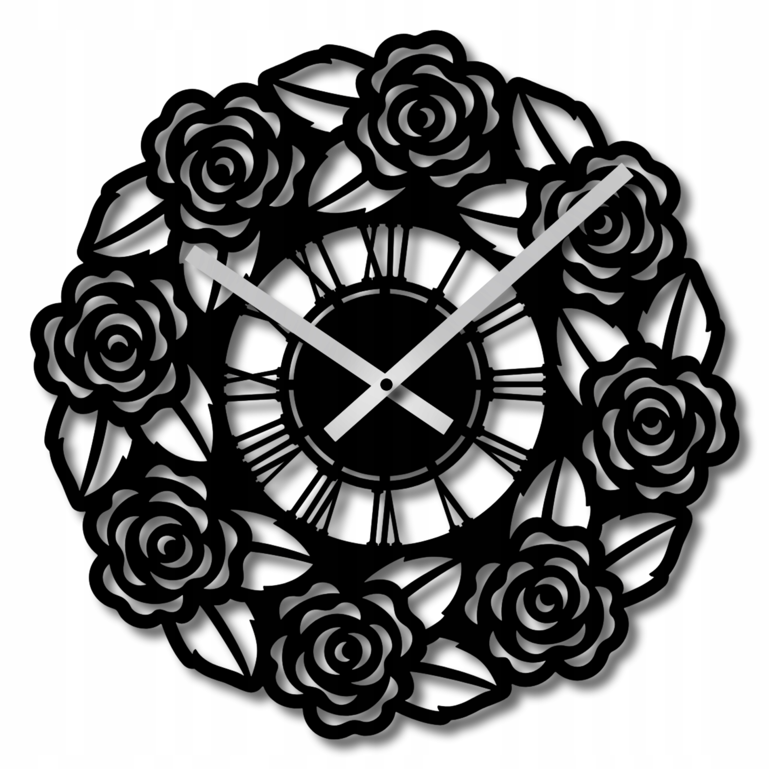 Nástěnné Hodiny 60 cm Modern Černé Do Obývacího Pokoje Kuchyňské Hodiny Prolamované Růže 3D