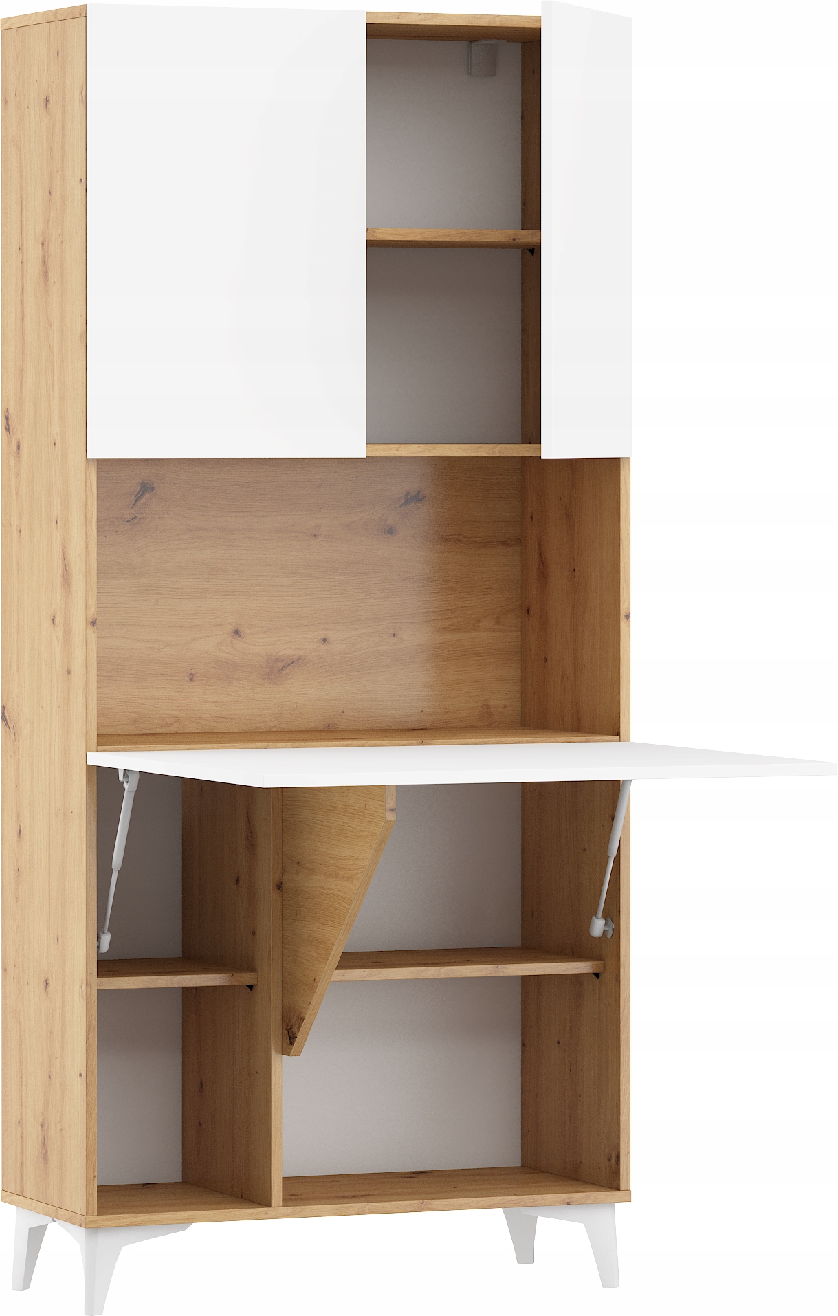 Rozkládací regálový psací stůl Megan 1 dub artisan bílý lesk