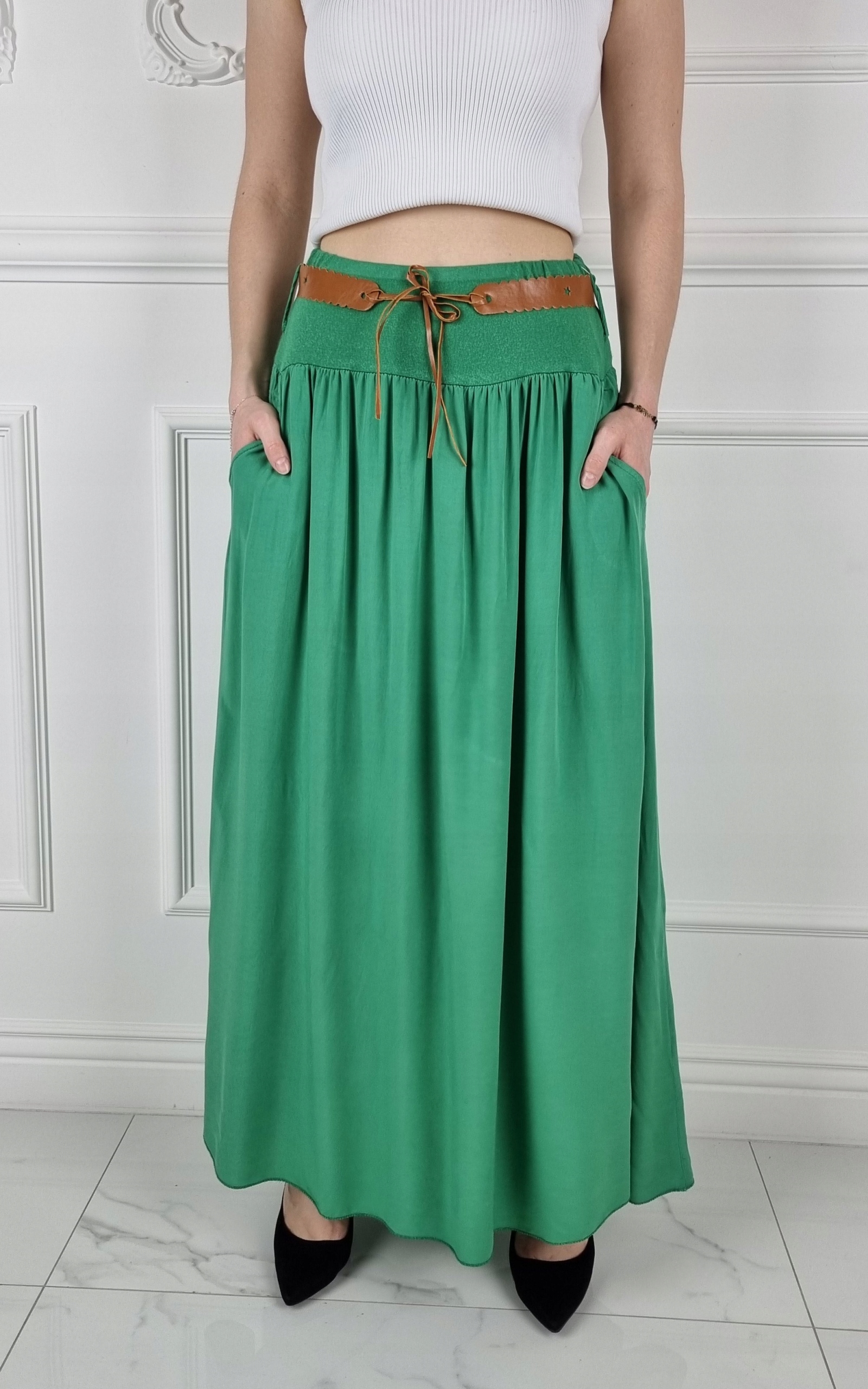 ZWIEWNA DŁUGA SPÓDNICA MAXI DO KOSTEK BOHO DAMSKA Wzór dominujący bez wzoru