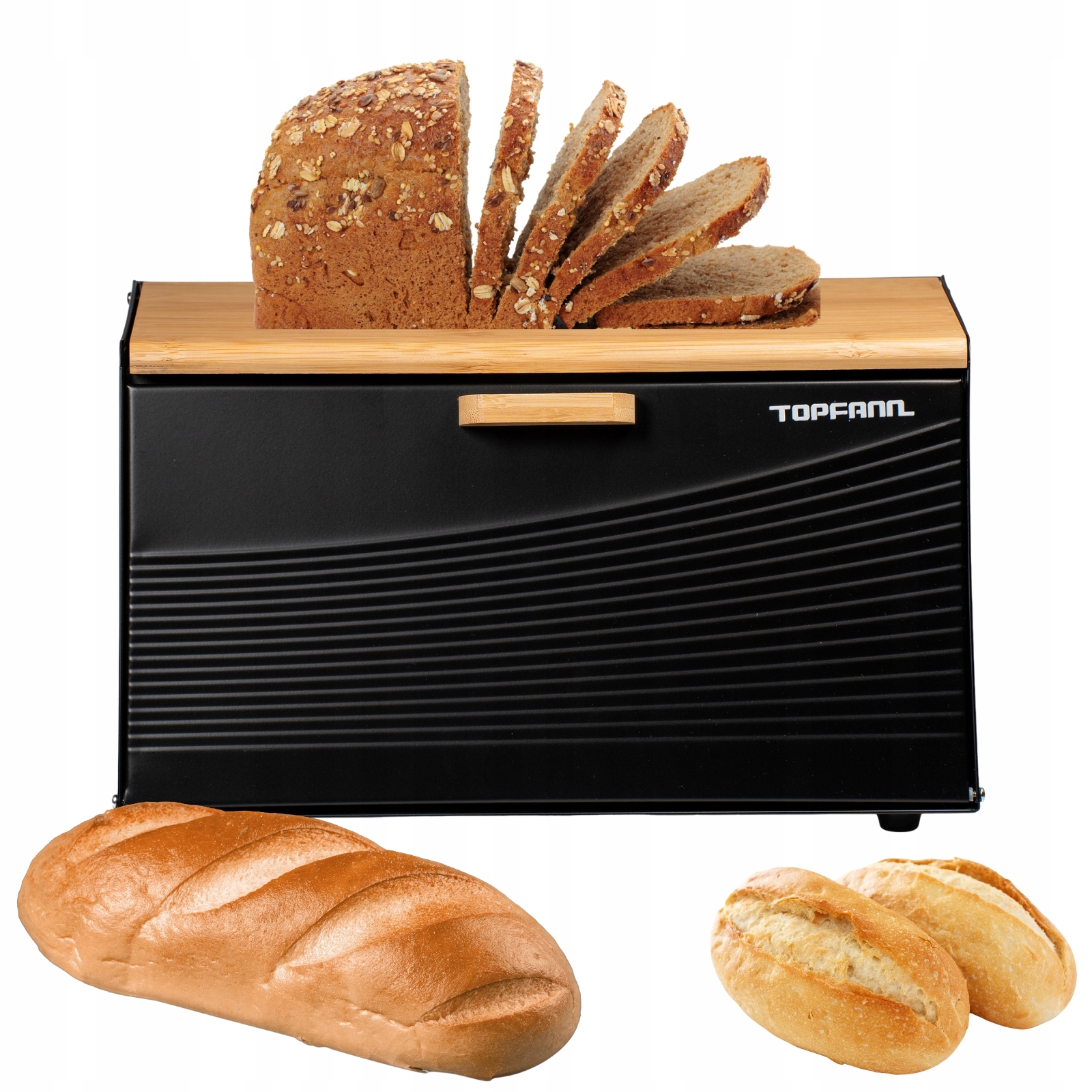 DUŻY CHLEBAK METALOWY Z DESKĄ POJEMNIK NA PIECZYWO CHLEB CZARNY BAMBUSOWY