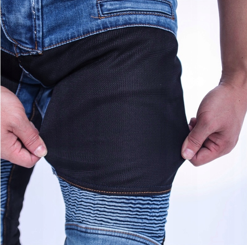 JEANSY MOTOCYKLOWE SPODNIE DŻINSY OCHRANIACZE Materiał jeans