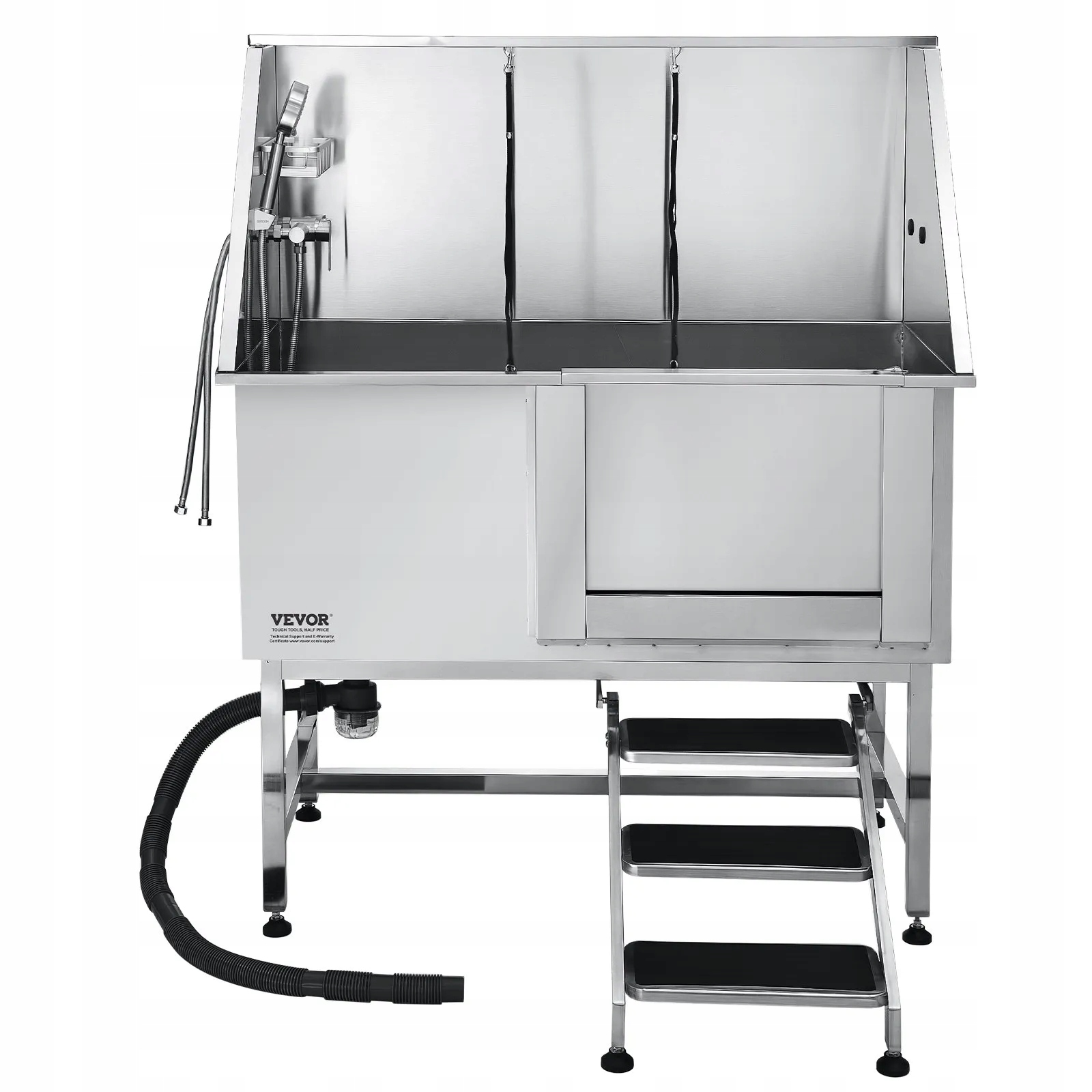 Levně Groomerská vana 127 cm nerezová ocel rampa filtr sprcha pravé dveře