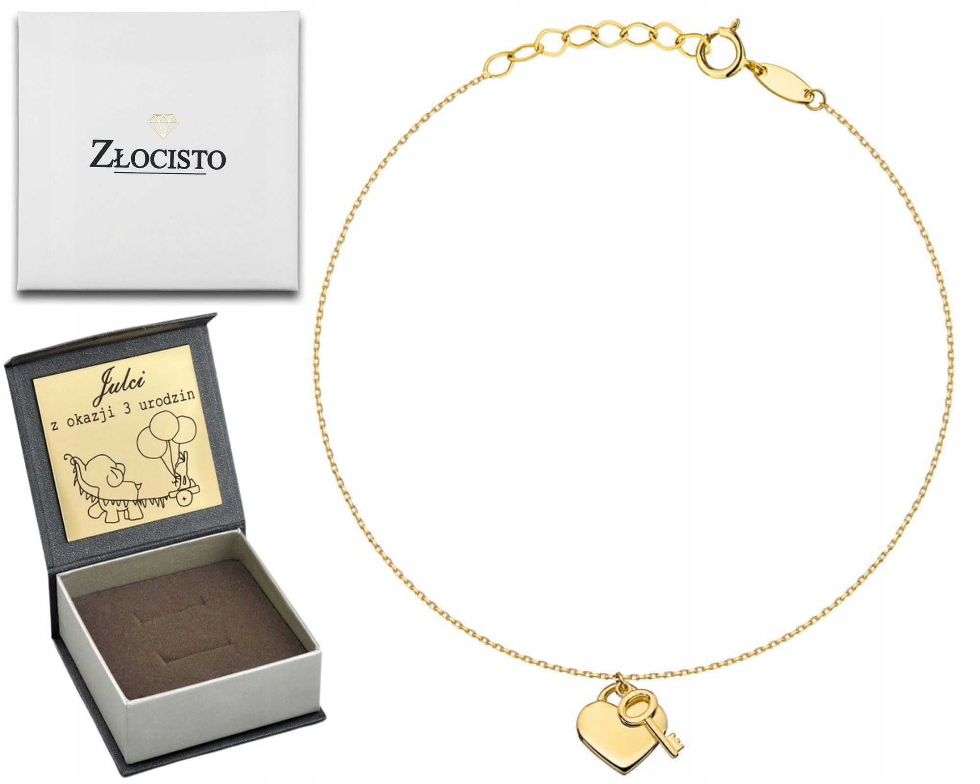 Zlatý Náramek S Visacím Zámkem A Srdíčkem 585 Gravírování