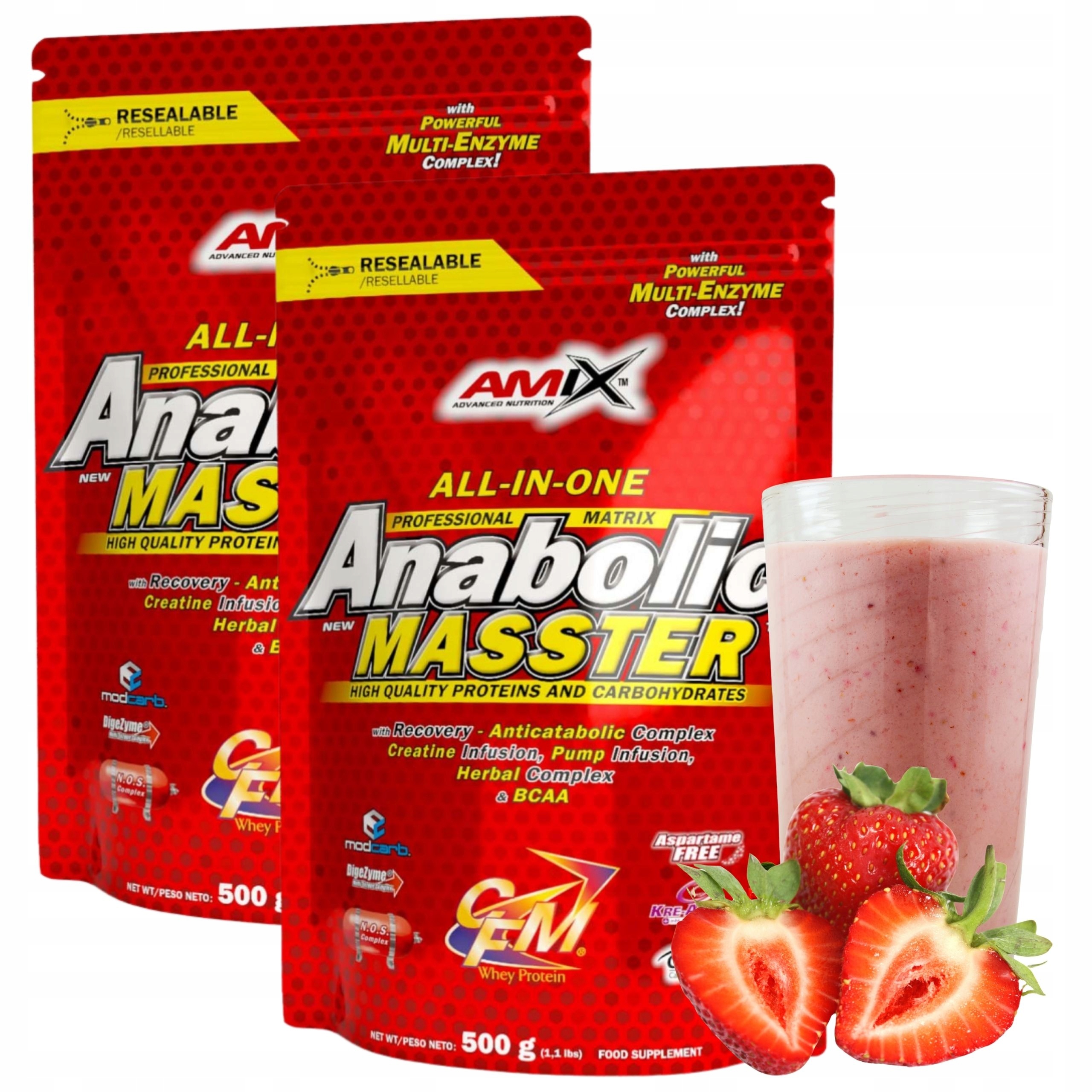 Amix Anabolic Masster Bulk Gainer Protein Mix Kreatin Carbs Jahoda 500 g