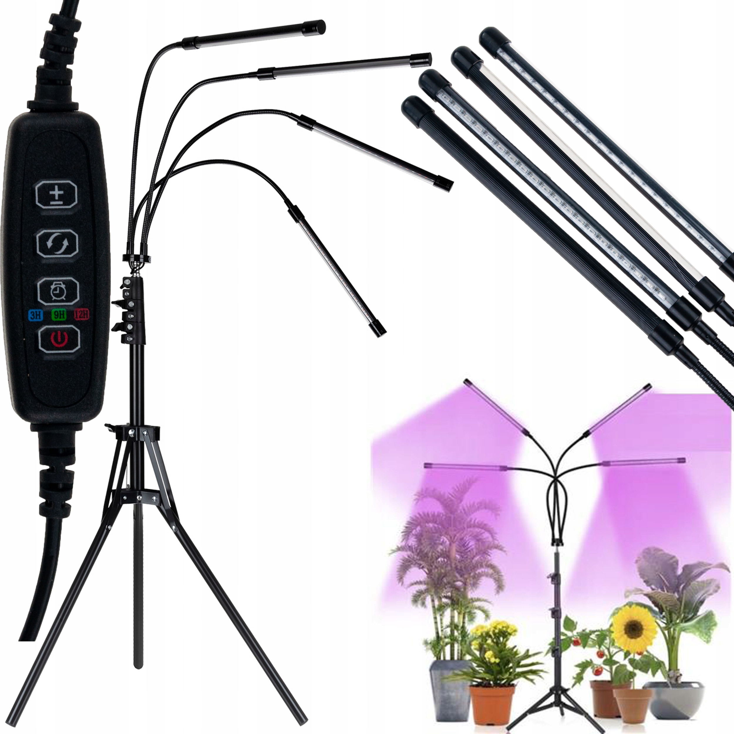 Led lampa pro růst rostlin Panel x 4 časovač pro osvětlení dálkové ovládání