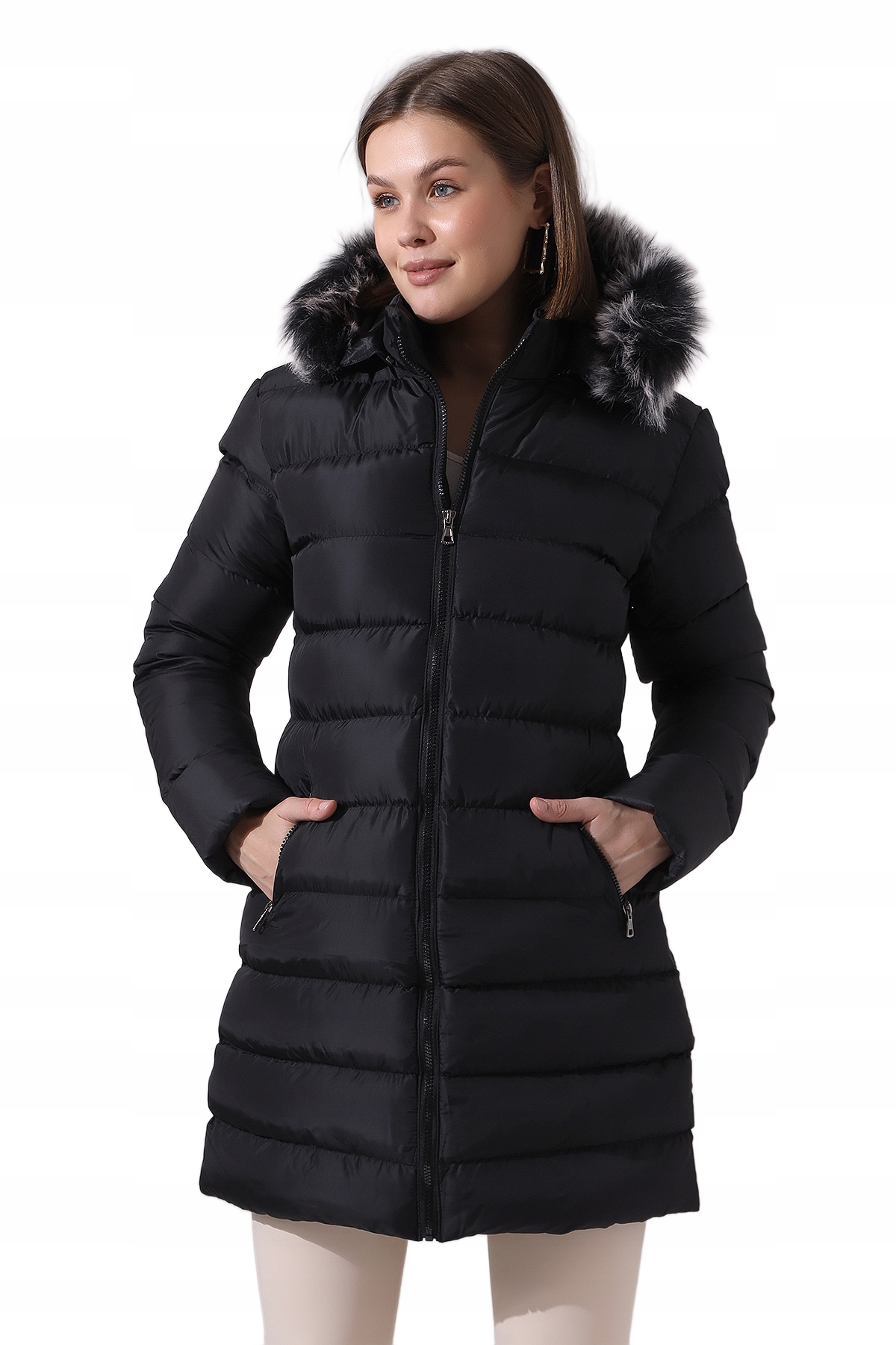 Tals Moda Černá Prošívaná Bunda S Kapucí A Kožešinou M Opa
