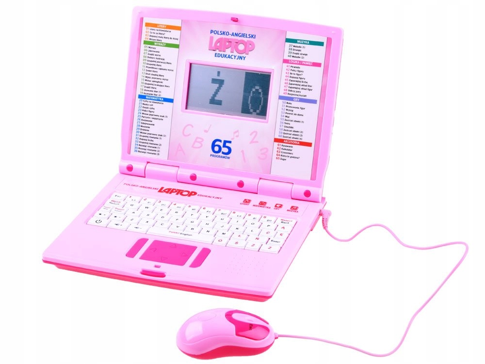 Edukacinis nešiojamas kompiuteris lenkų ir anglų kalbomis, 65 funkcijos, ZA3321, rožinė spalva