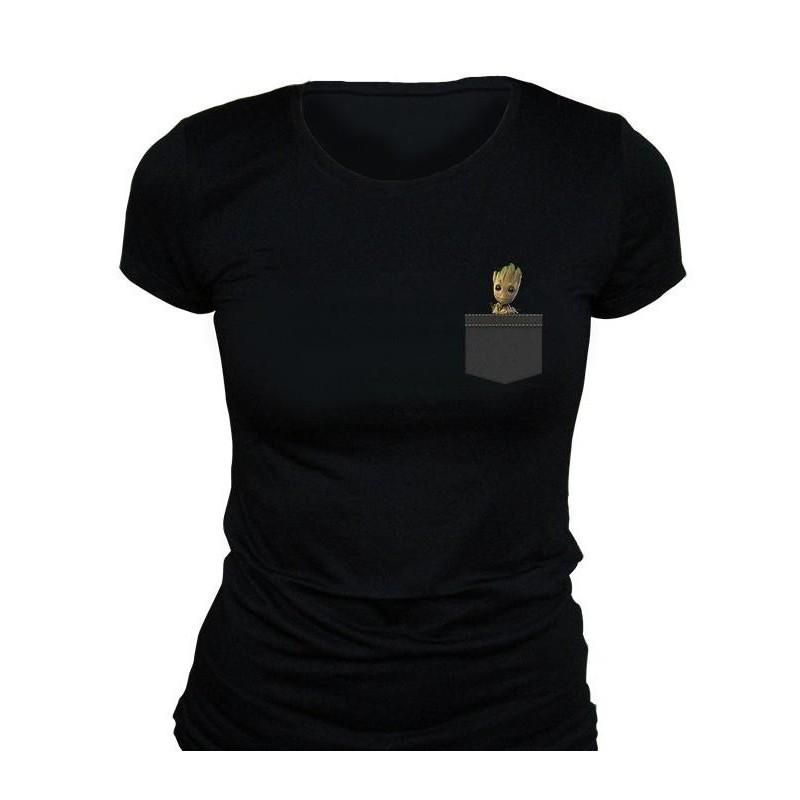 MARVEL T-SHIRT POCKET GROOT WOMAN SS BLACK BASIC M