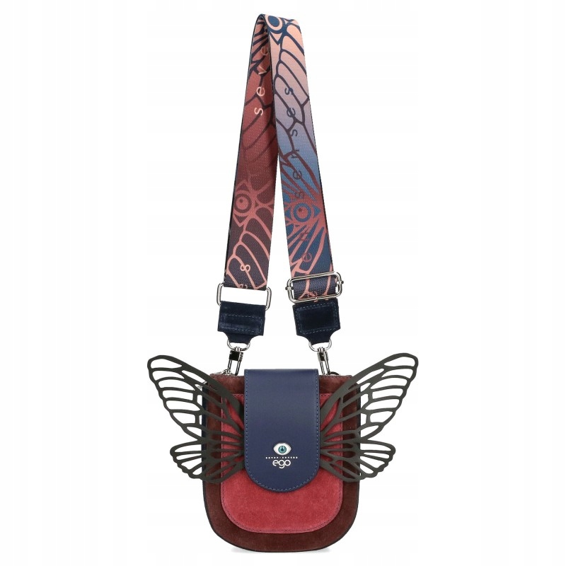 Dámská kožená kabelka Ego Mini Bosca crossbody 2 proužky tmavě modrá bordó
