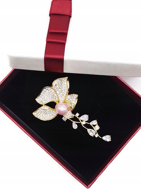 Luxusní Brož Přívěsek S Květinou A Perlou 14K Zlato Dárek Krabička