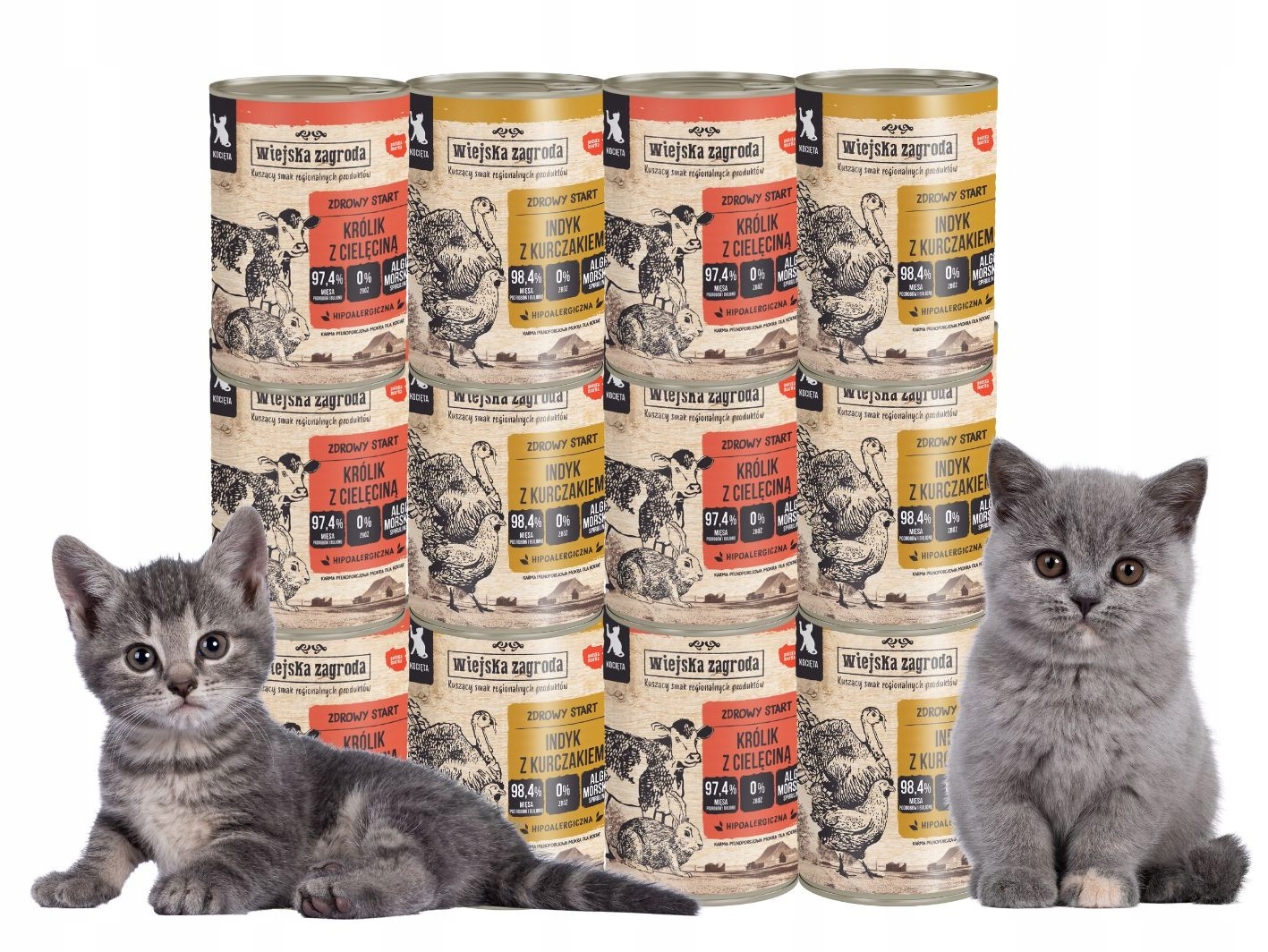 Levně Wiejska Zagroda Krmivo mokré pro kočky Kotě MIX Chutí 12x400g