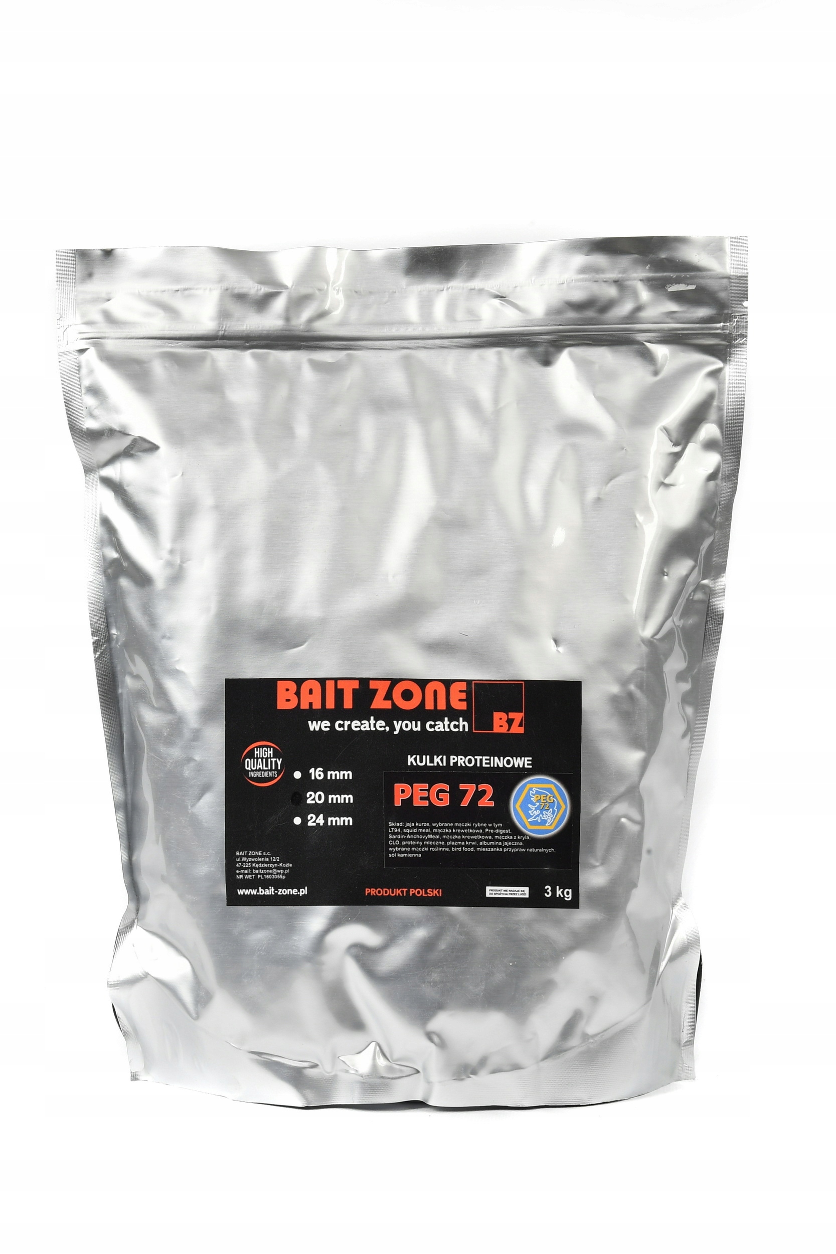 Kulki proteinowe zanętowe PEG72 20mm Bait-zone 3kg
