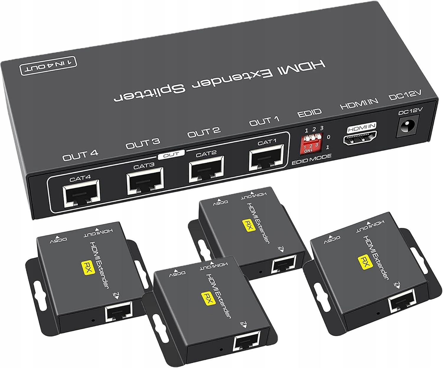 Rozdzielacz przedłużacz Hdmi 1x4 50 m RJ45 CAT6 CAT7 Poc 1080P nadajnik