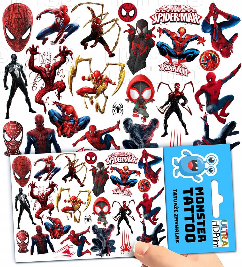 TATUAŻE TYMCZASOWE TYMCZASOWE DLA DZIECI DZIECIĘCE SPIDERMAN WZORY ORYGINAL
