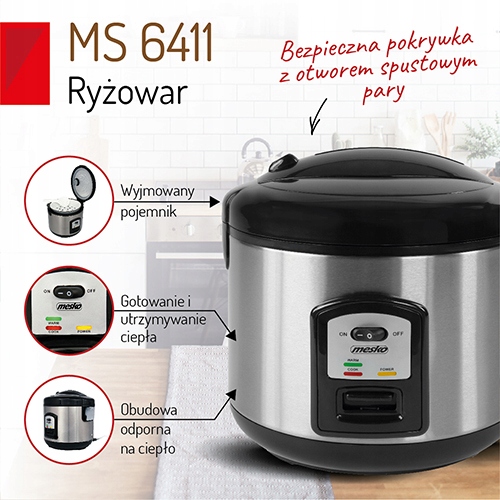 Ryżowar MS 6411 Garnek do Ryżu 1.5L Gotowanie i Podgrzewanie