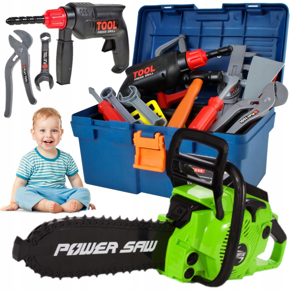 SKRZYNKA z narzędziami + PIŁA MOTOROWA dla dzieci ZESTAW Majsterkowicza XXL Rodzaj narzędzia zestaw narzędzi