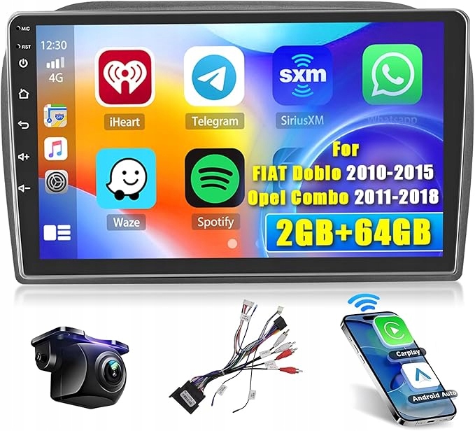 Rádio Android 15 4+64GB 9" Fiat Doblo/Opel Combo CarPlay Gps Bt