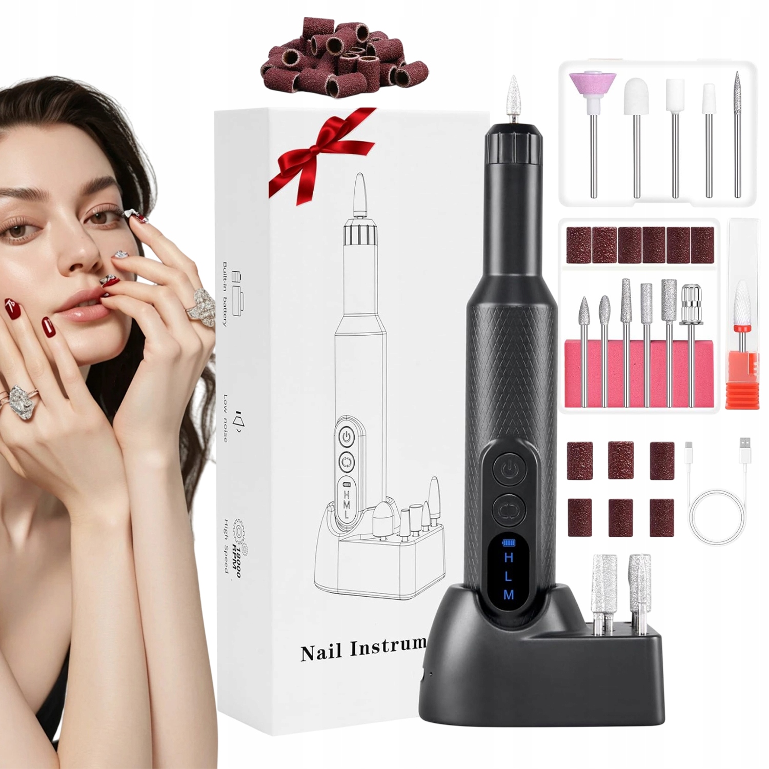 Frézky Na Nehty Sada Elektrický Pilník Na Nehty Manikúra Černá