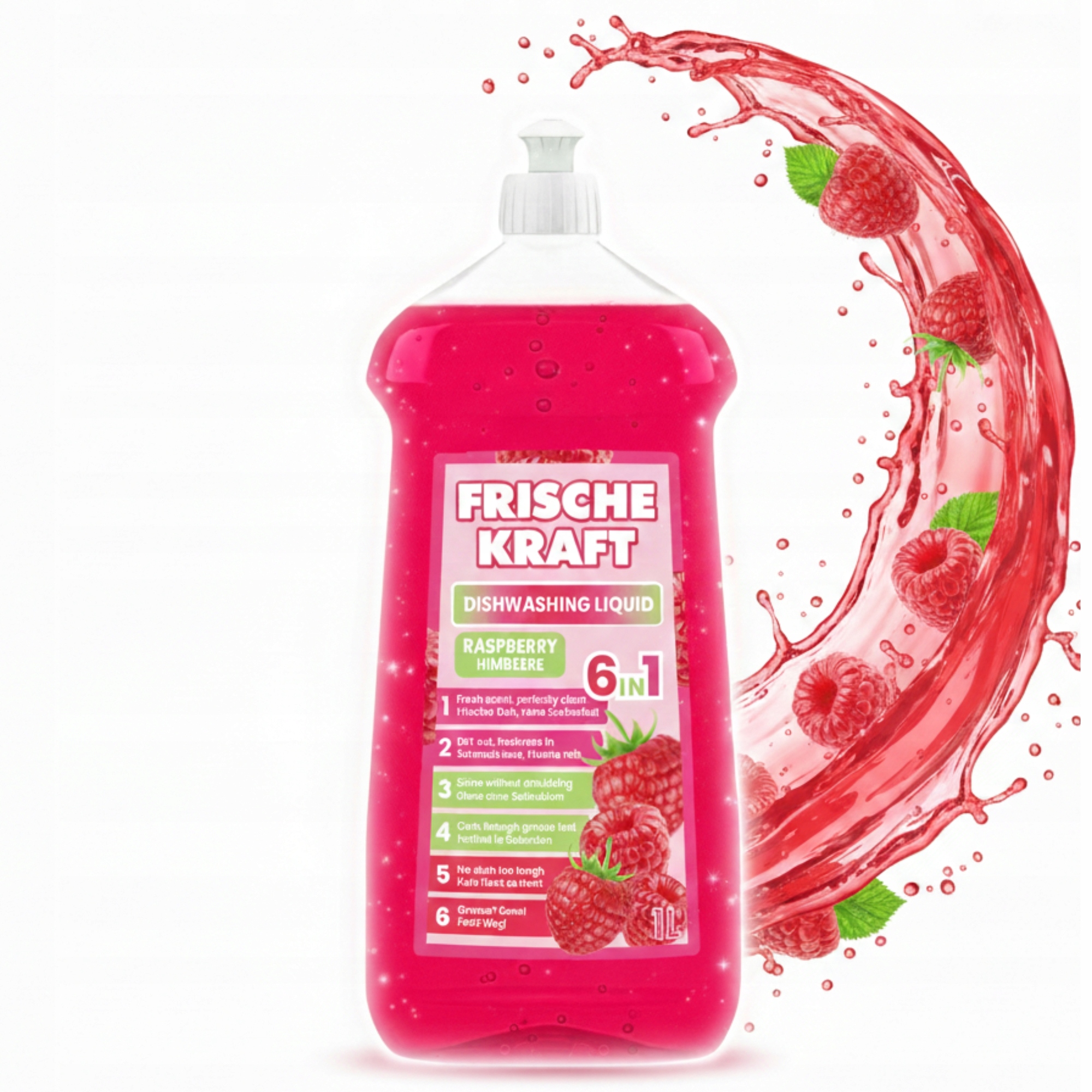 PŁYN DO MYCIA NACZYŃ 1L MALINOWY - SKUTECZNY FORMUŁA 6w1 - FRISCHE KRAFT