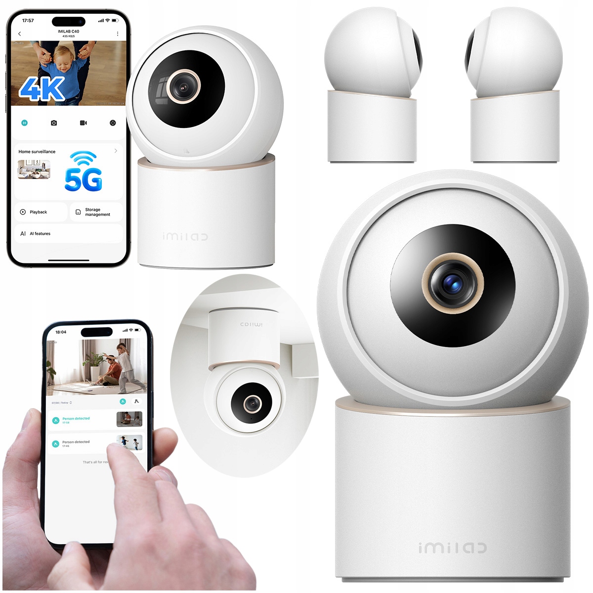 Kamera C40 Otočná 4K chůvička monitorování 360° WiFi ovládání pomocí aplikace Imilab