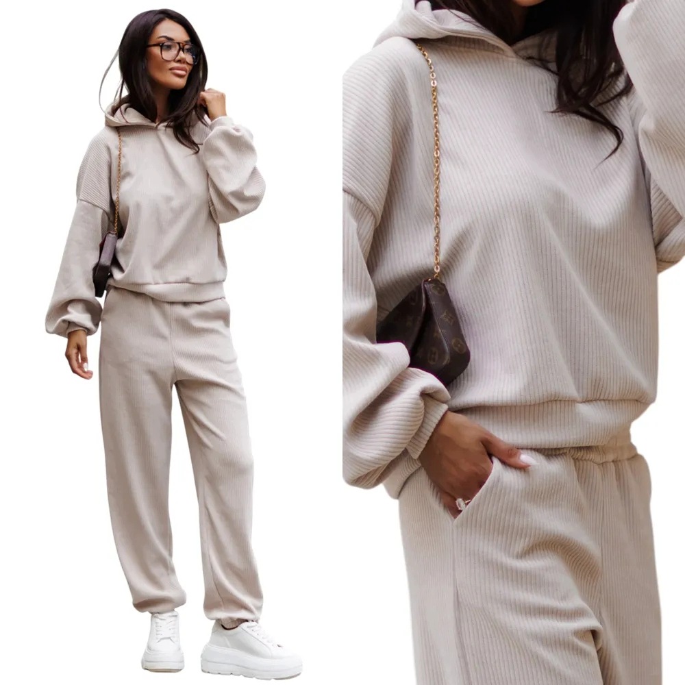 Dámský Teplákovka Sportovní set s kapucí L/XL Béžová