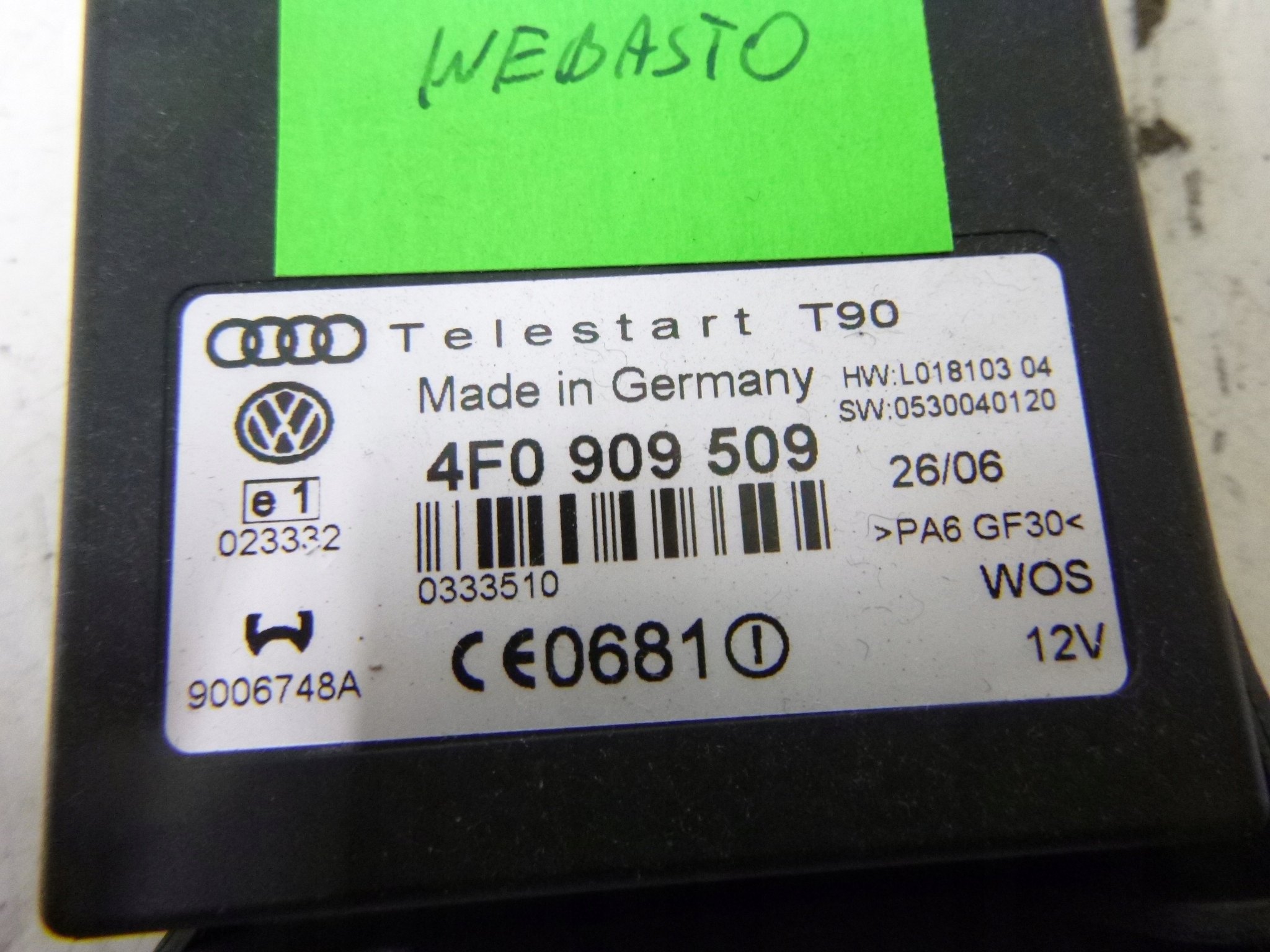 module control unit Webasto Audi A6 C6 4F0909509