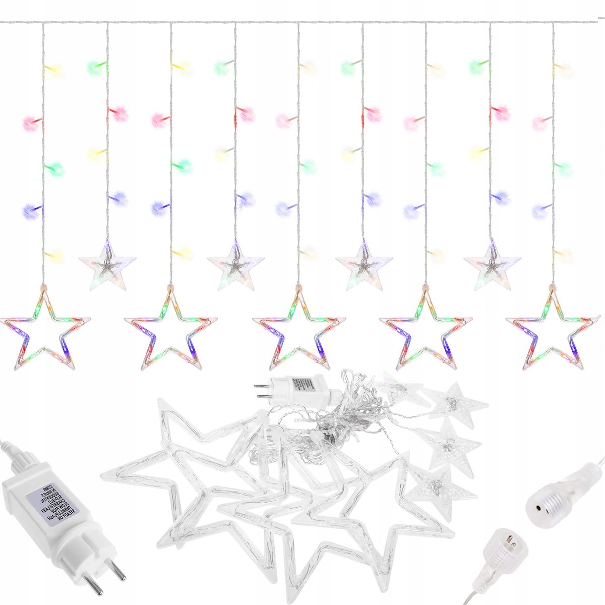 

Kurtyna Świetlna Led 92 Diody Multi Gwiazdki Sople