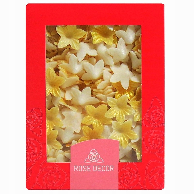 Kwiaty Na Tort z Wafla Kwiatki Mini Perłowo Złote 400 szt