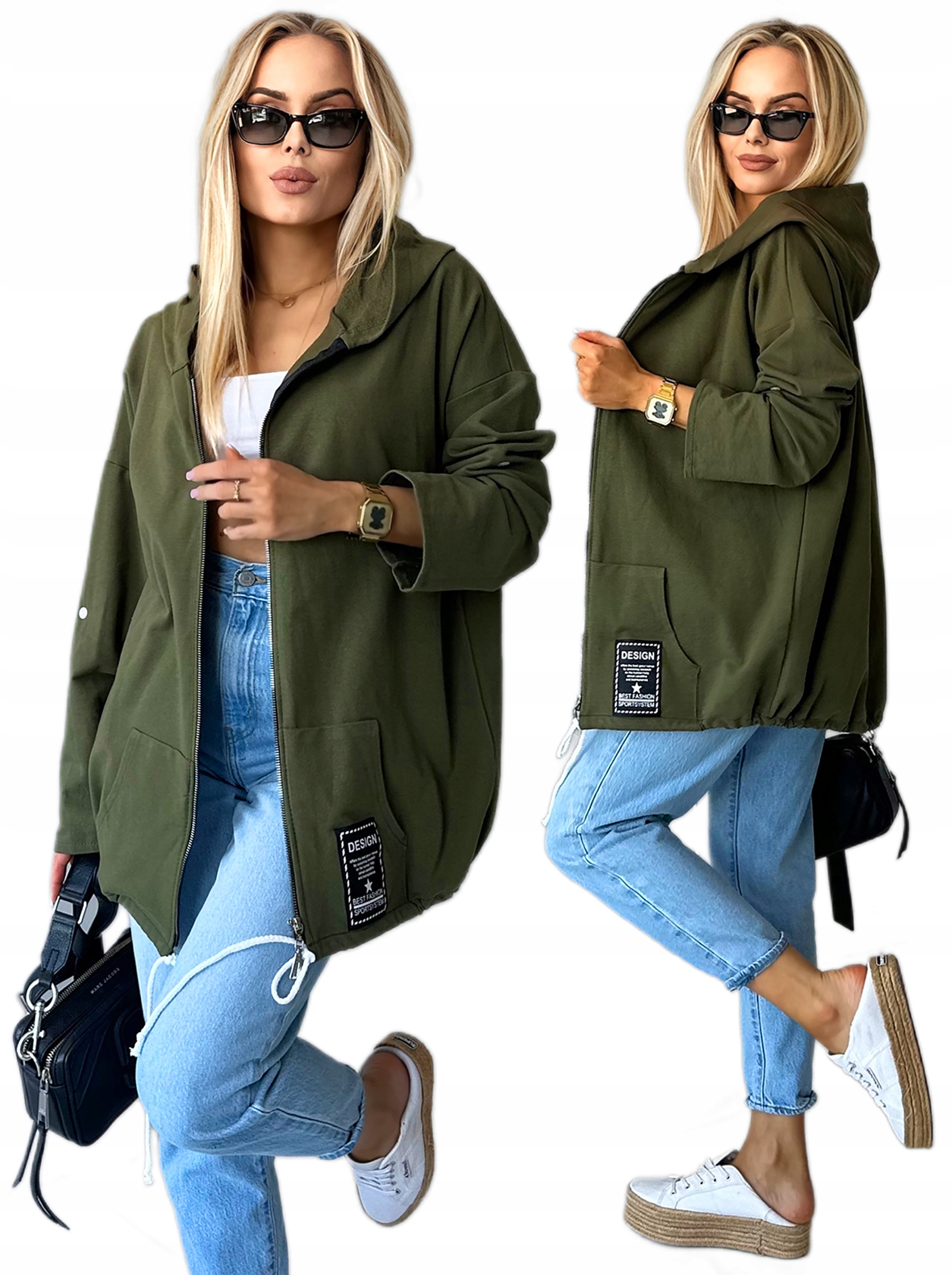 Bawełniana Bluza Damska z kapturem rozpinana dresowa Parka G2Pa