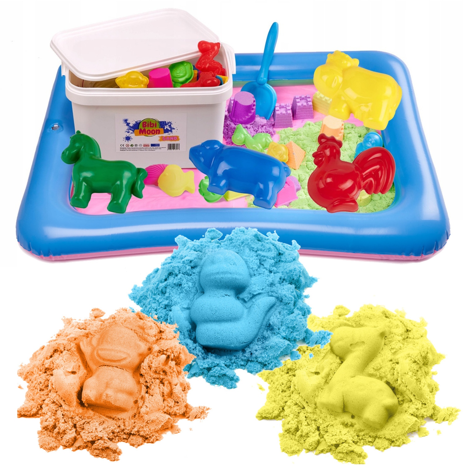 BibiMoon Piasek Kinetyczny 3kg ZESTAW PIASKOWNICA FOREMKI