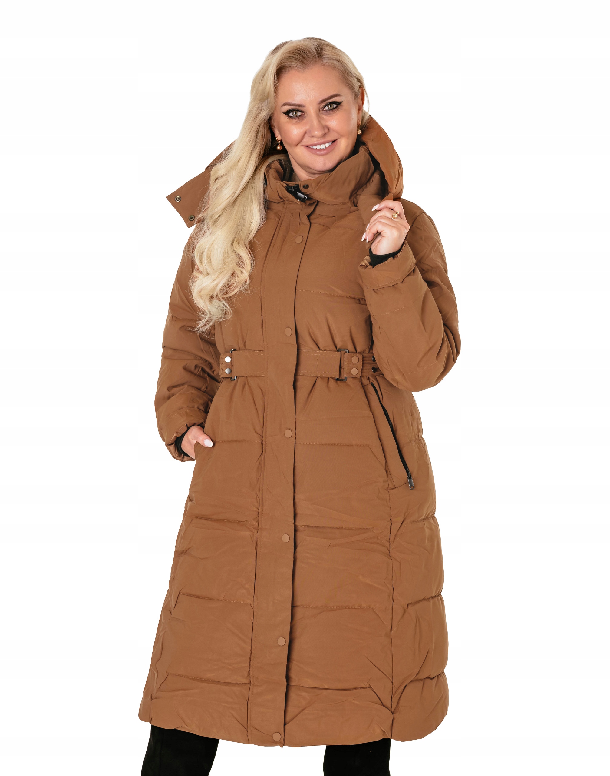 Teplý, zateplený, dlouhý dámský zimní péřový kabát 23931-1 vel. M