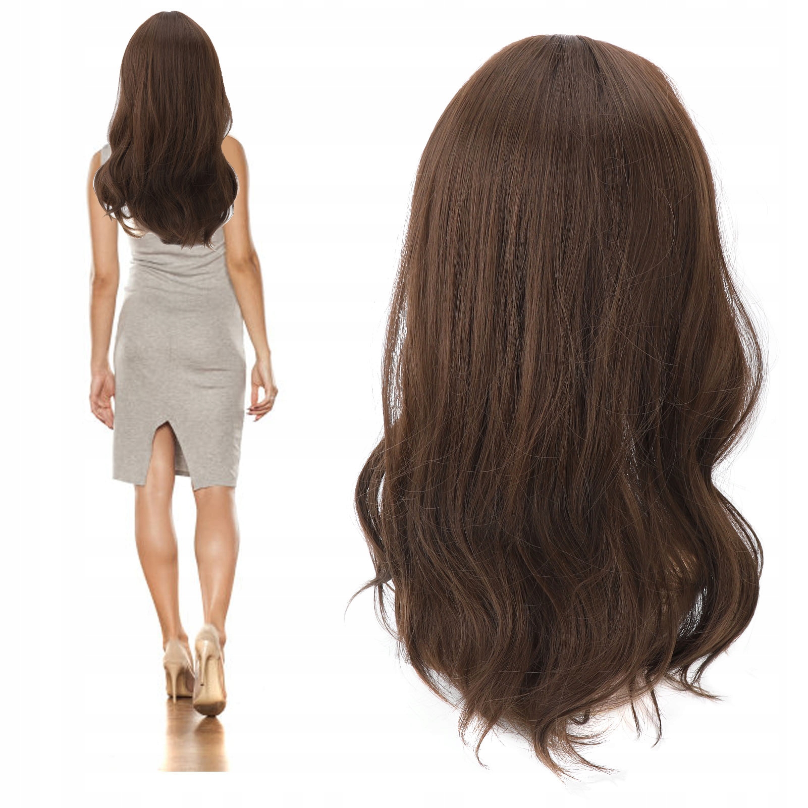 Dámská Paruka S Dlouhými Vlasy, Hnědé Vlny A Ofinou, Elegantní