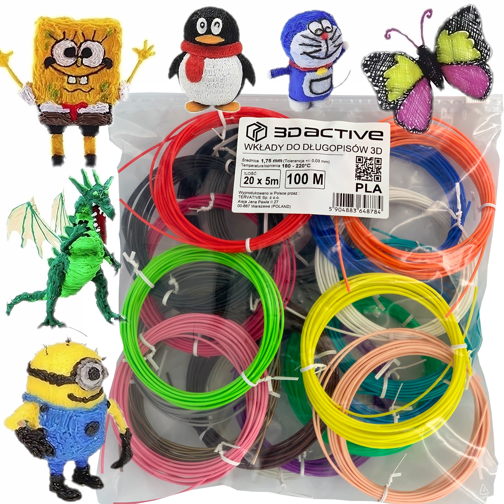 WKŁADY DO DŁUGOPISU DŁUGOPIS 3D PEN DLA DZIECI 100 m ZESTAW 20 SZTUK