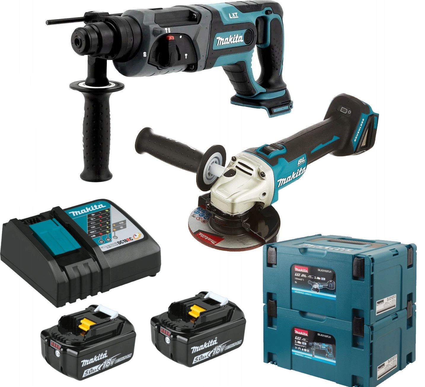 Makita Zestaw Szlifierka DGA504 DHR241MŁOT 2x5.0ah