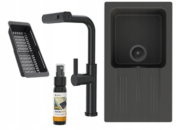 Dřez Ada Granitové Jednokomorové Černé Baterie Giro Sifon Košík