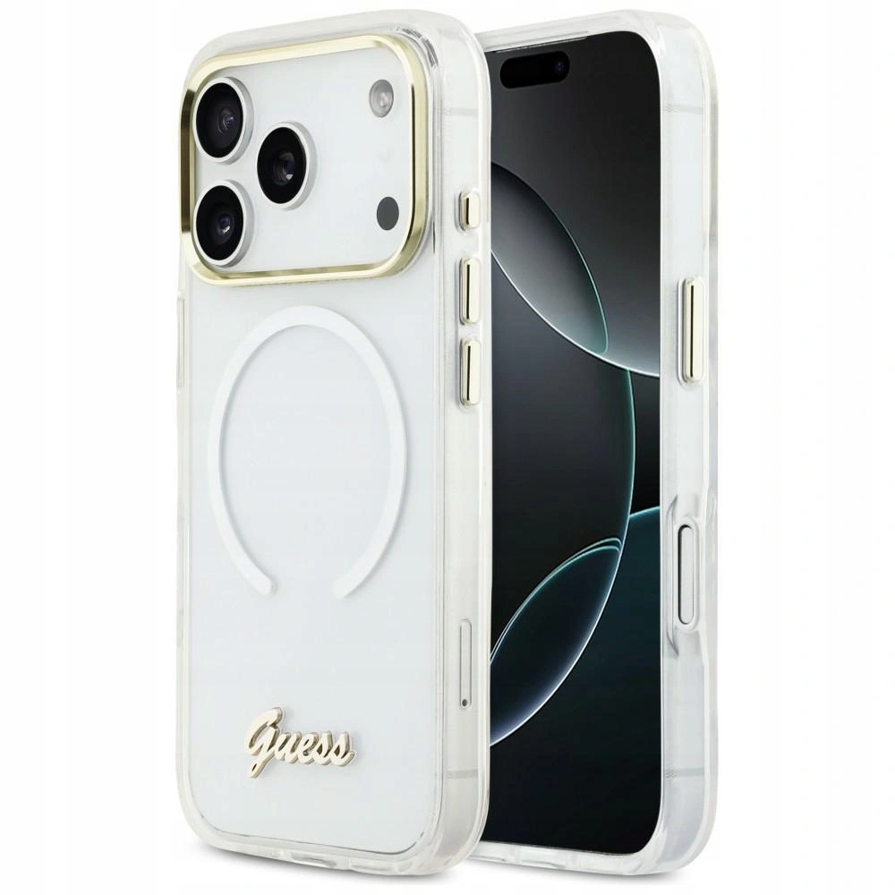 Pouzdro Guess IML Gradient Script Metal MagSafe pro Apple iPhone 17 Pro, bílé