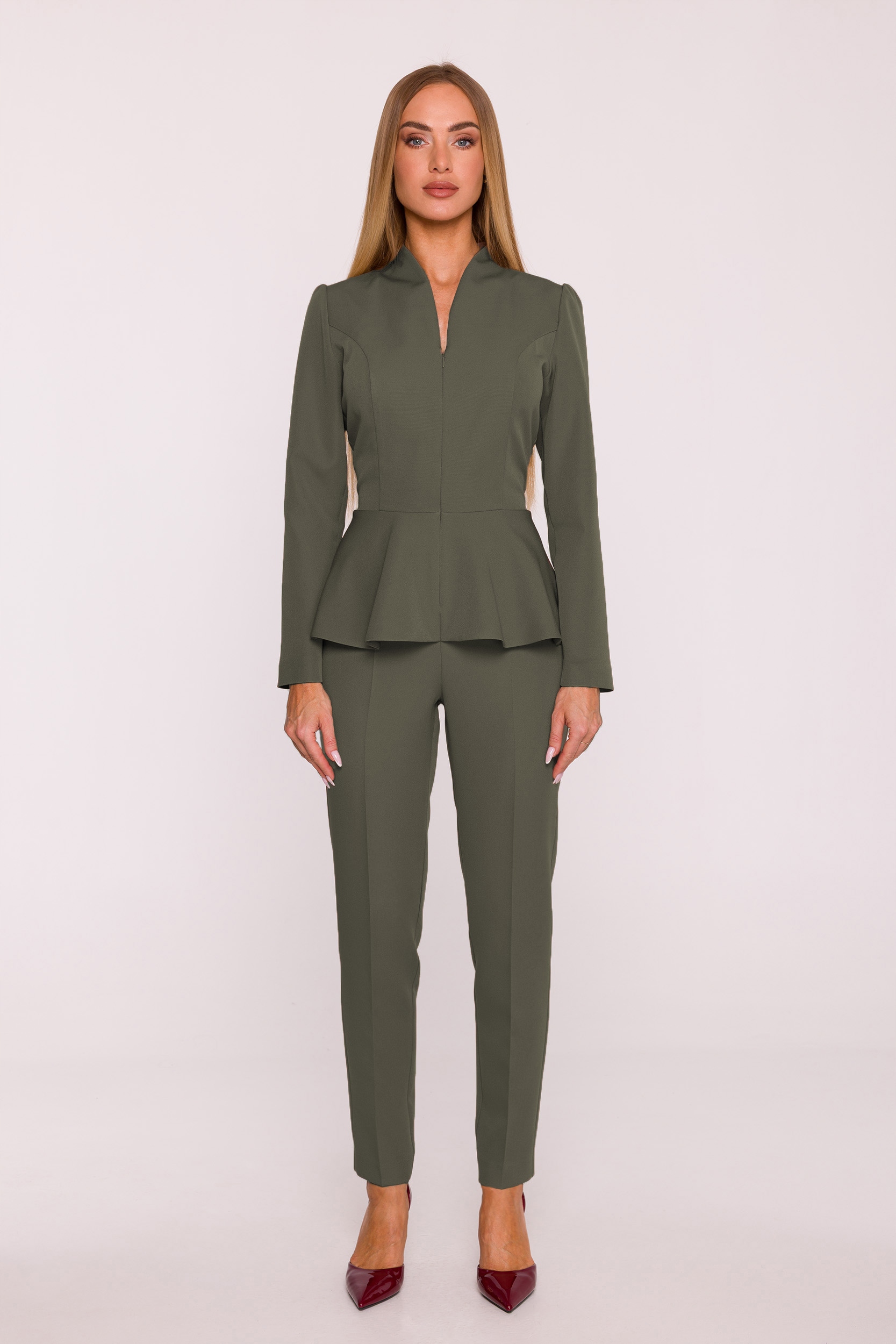 Elegantní Dámský Přiléhavý Overal S Khaki Baskinkou, Velikost 38 M